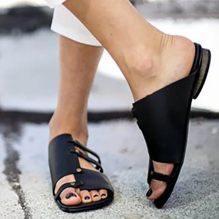 Women PU Sandals Casual Slip On Plus Size Shoes