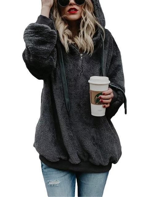 Autumn Winter Fleece Long-sleeved Solid Color Hoodies And Sweatshirts