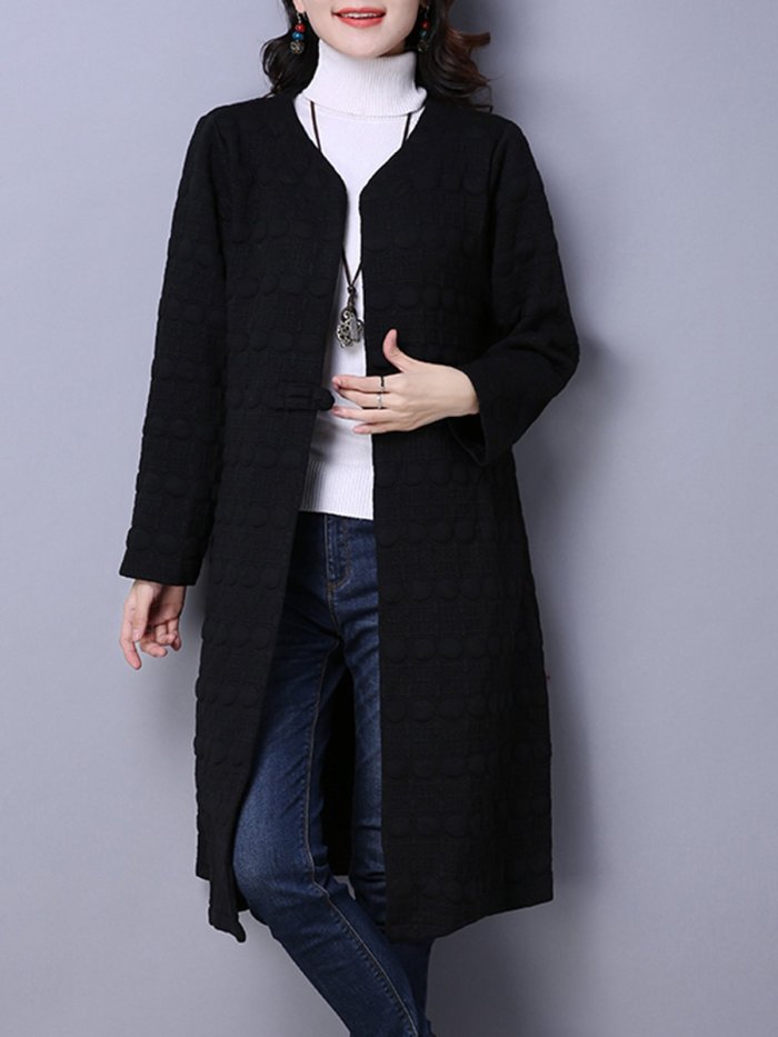 Gray Long Sleeve Embossed Solid Coat