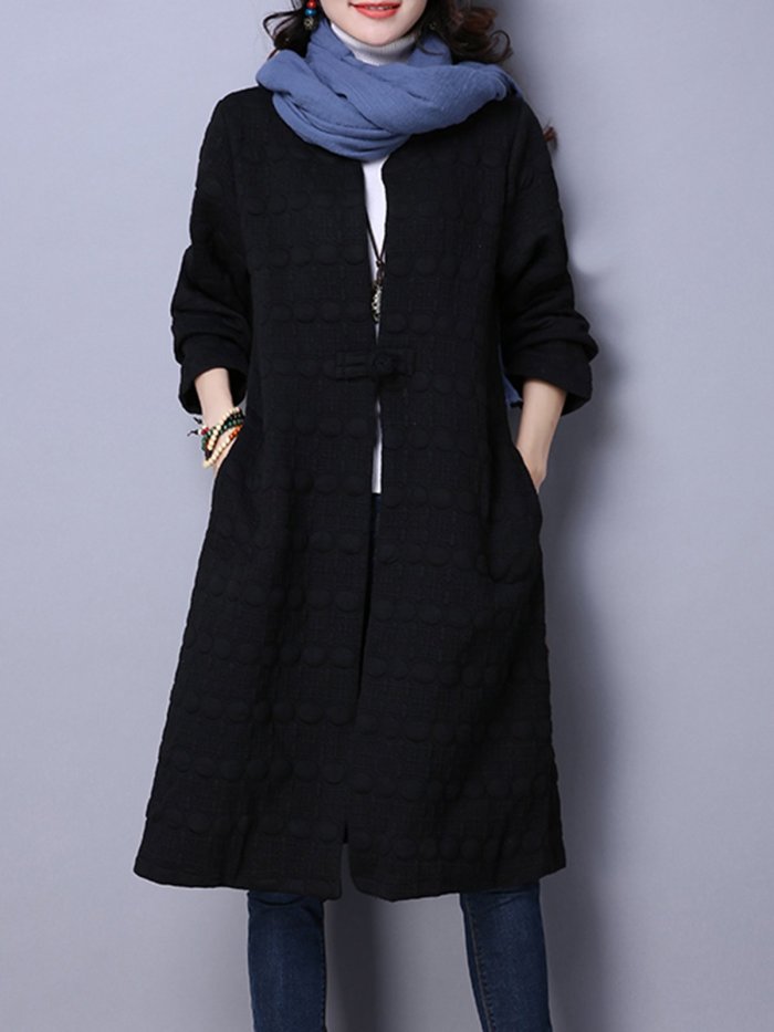 Gray Long Sleeve Embossed Solid Coat