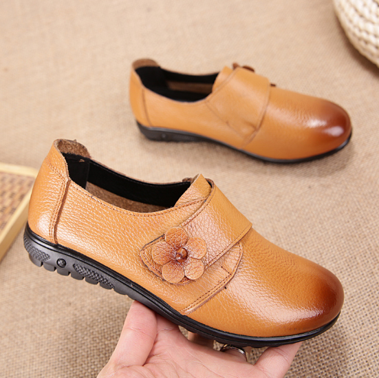 Solid Color Chunky Heel Genuine Leather Magic Tape Spring/Fall Loafers