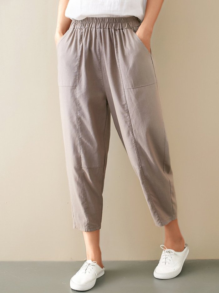 Plus Size Women Plain Casual Pants