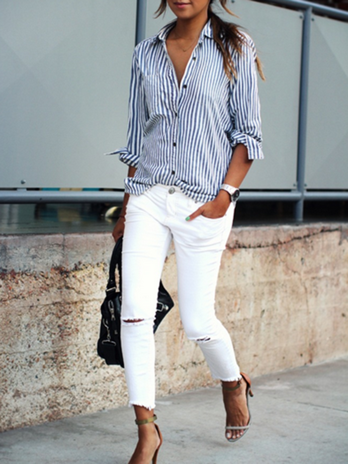 Shirt Collar Buttoned Long Sleeve Plus Size Shirt