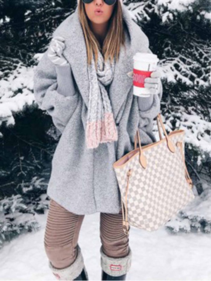 Gray Long Sleeve Hoodie Coat