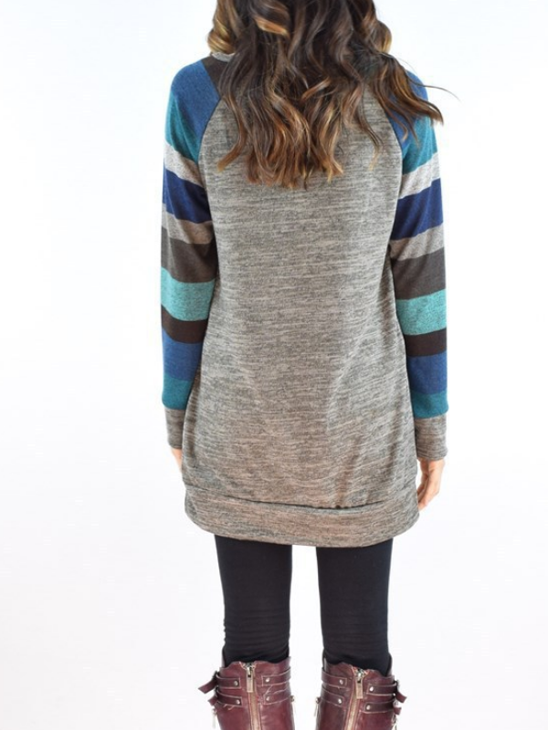 Round Neck Casual Striped Cotton Blouse & Shirts