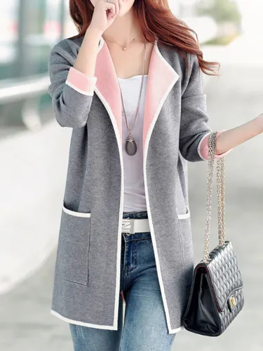 Shawl Collar Long Sleeve Pockets Plus Size Coat