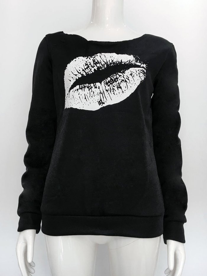 Red Printed Polyester Long Sleeve T-Shirt
