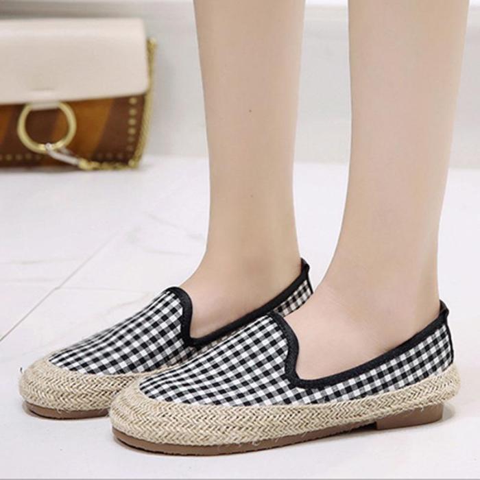 Women Canvas Loafers Casual Slip On Flat Plaid Shoes