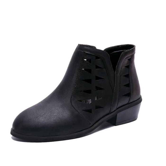 Women Spring Low Heel Booties Hollow-out Zipper Daily Shoes