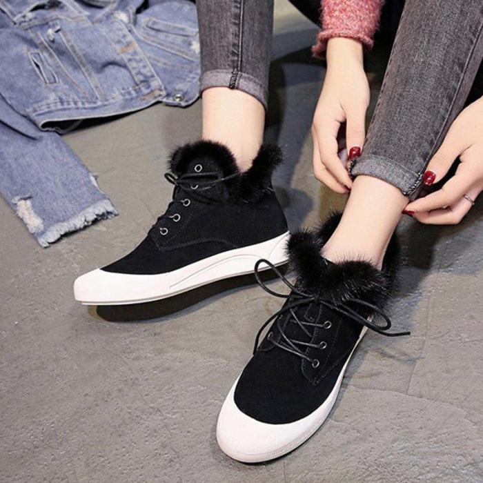 New Style Chelsea Boots Flocking Casual Lace-up Ankle Booties For Women