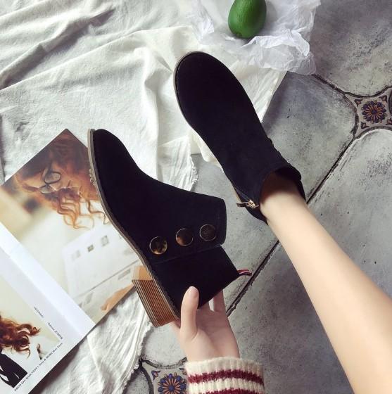 Khaki Suede Chunky Heel Spring/Fall Daily Zipper Boots