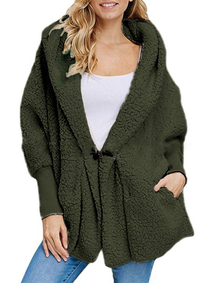 Shawl Collar Long Sleeve Solid Casual Faux fur Hoodie Coat