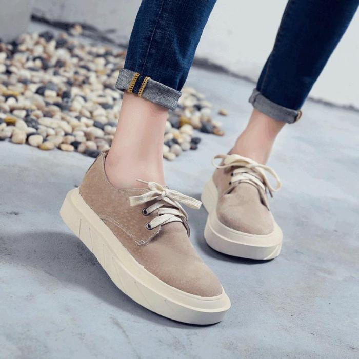 Women Artificial Suede Loafers Casual Comfort Lace Up Shoes
