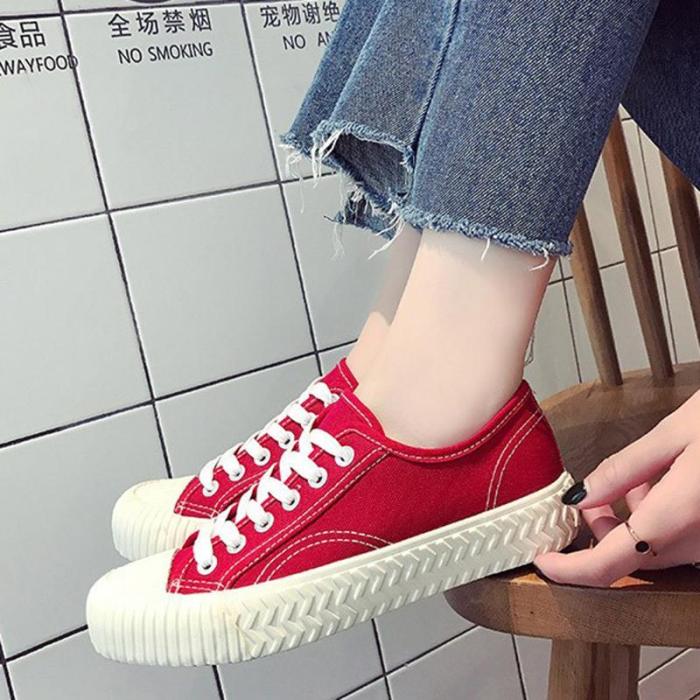 Canvas  Lace-up Flat Heel All Season Sneakers