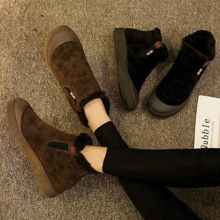 Women Daily Flat Heel Snow Winter Boots Artificial Suede Platform Booties