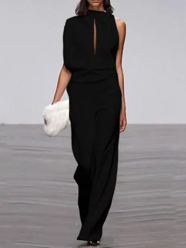 Sleeveless Solid Casual One-Pieces