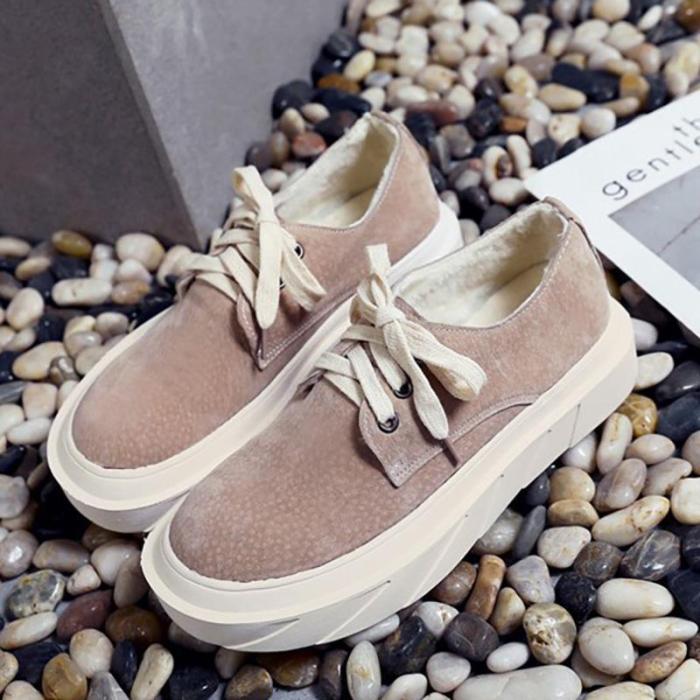Women Artificial Suede Loafers Casual Comfort Lace Up Shoes