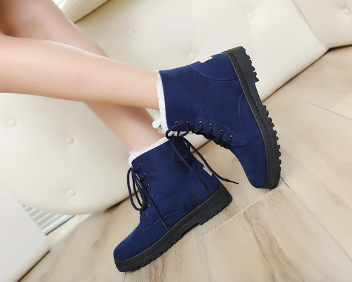 Solid Color Lace-up Winter Daily Flat Heel Suede Boots Snow Cotton Booties