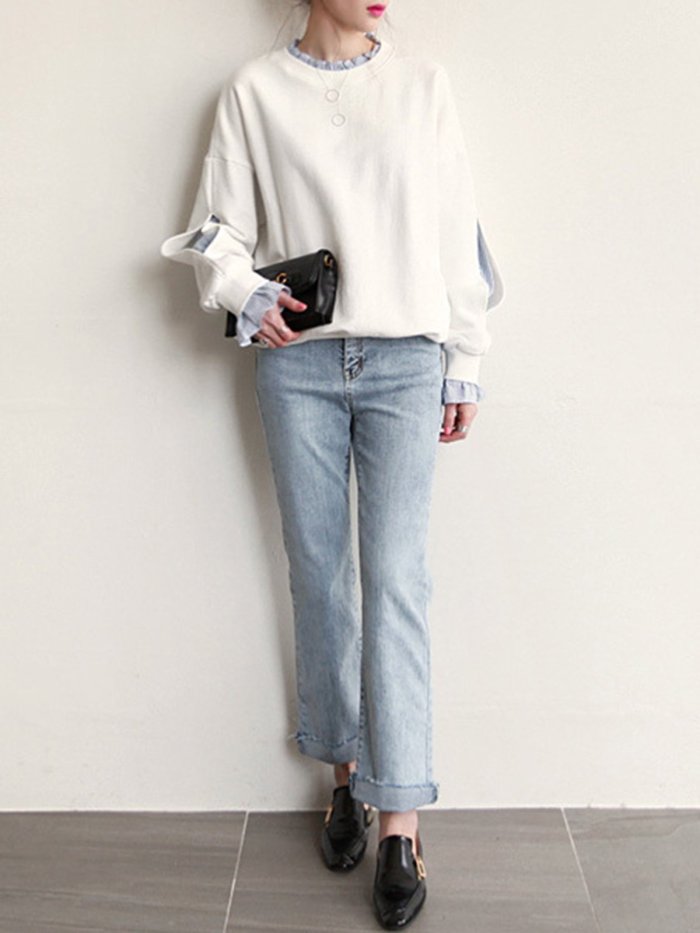 Long Sleeve Ruffled H-line Hoodie