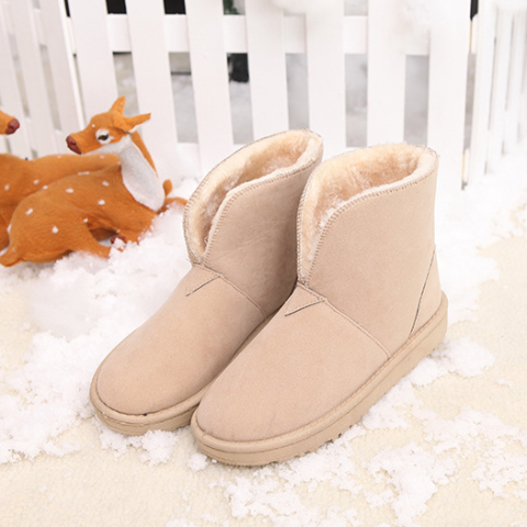 Beige Flat Heel Faux Suede Boot