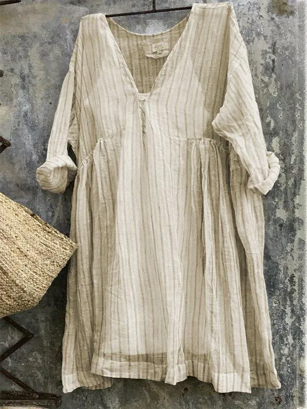 V Neck 3/4 Sleeve Striped Casual Bat Sleeve Tops