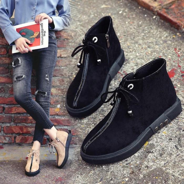 Women Flocking Booties Casual Comfort Zipper Shoes