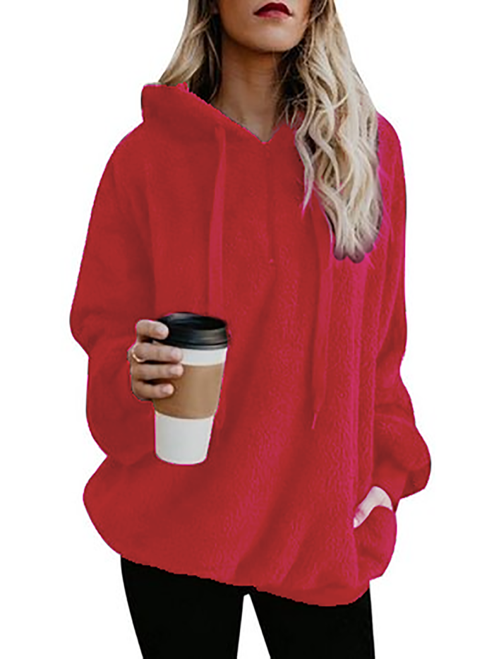 Autumn Winter Fleece Long-sleeved Solid Color Hoodies And Sweatshirts