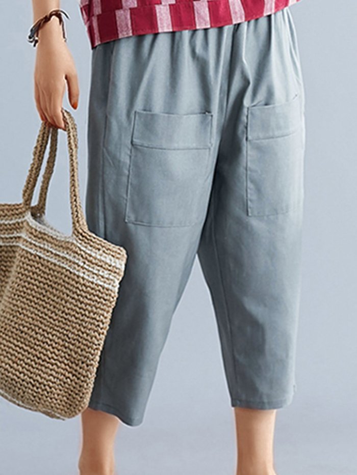 Plus Size Women Plain Casual Pants