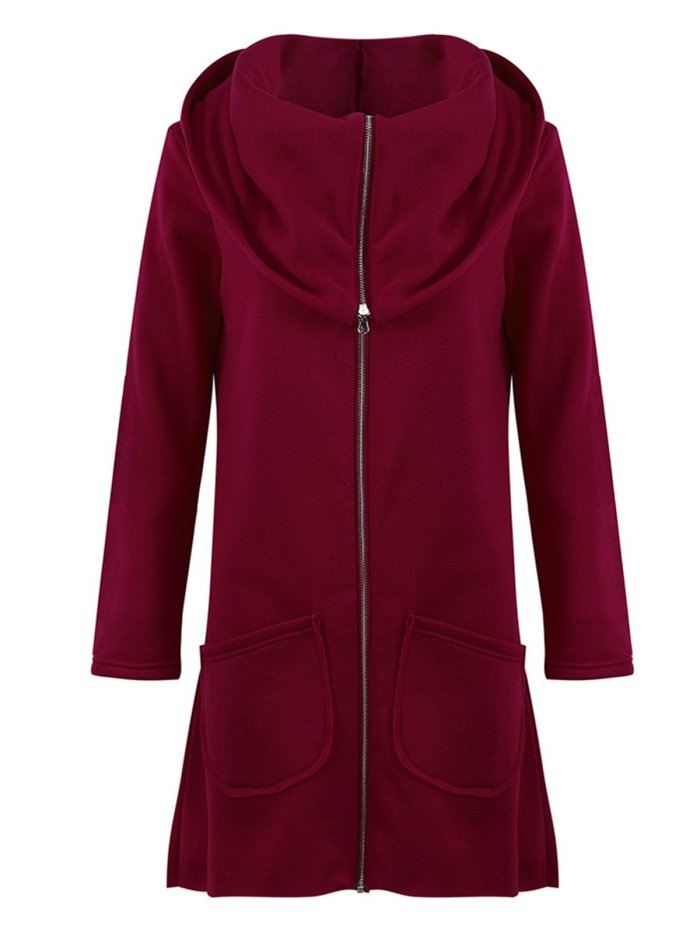 Solid Long Sleeve Pockets Women's Warm Hoodies