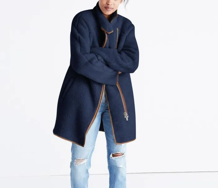 Stand Collar Patchwork Long Sleeve Coat