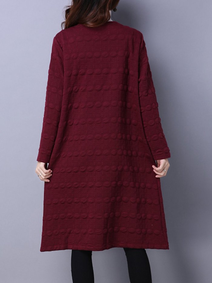 Gray Long Sleeve Embossed Solid Coat