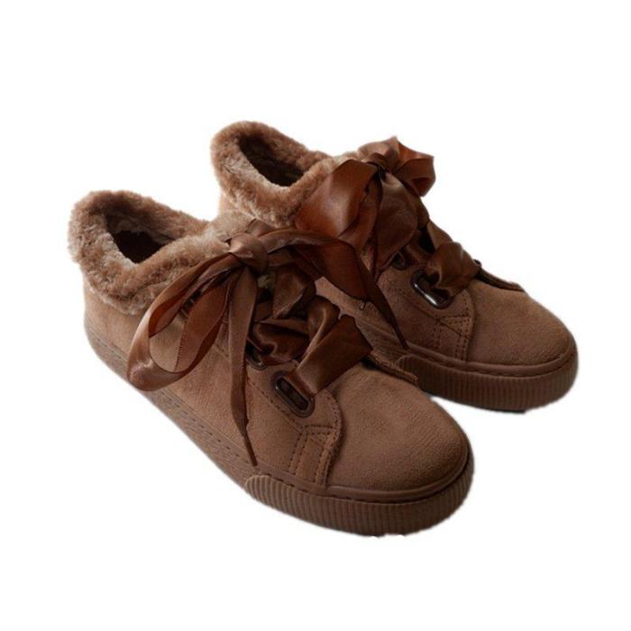 Deep Brown Platform Lace-up Spring/Fall Canvas Daily Boots