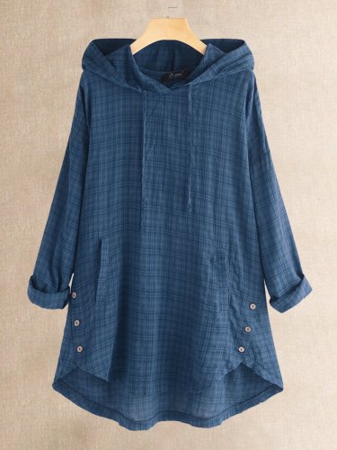 Casual Buttoned Hoodie Shirts & Tops