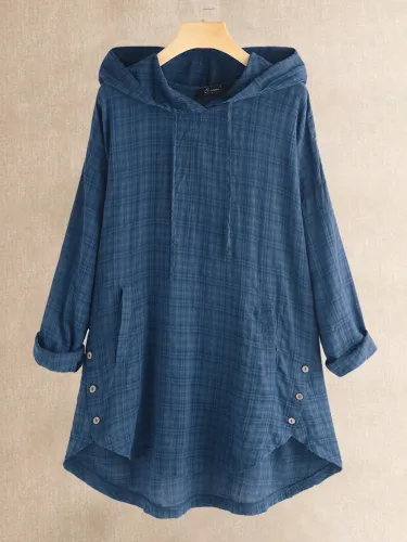 Casual Buttoned Hoodie Shirts & Tops