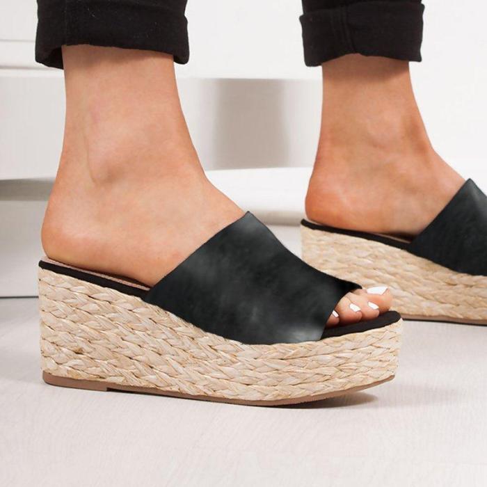 Women Slip-On Peep Toe Espadrilles Wedge Heel Plus Size Sandals