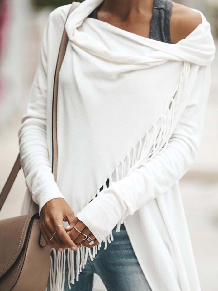 Asymmetric Hem Tassel Cardigans