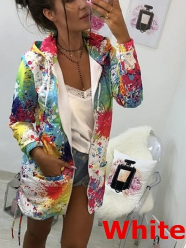 Hoodie Vintage Floral-Print Long Sleeve Coat