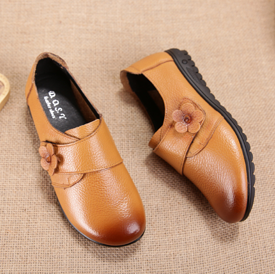 Solid Color Chunky Heel Genuine Leather Magic Tape Spring/Fall Loafers