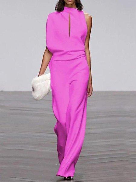 Sleeveless Solid Casual One-Pieces