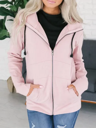 Solid Paneled Casual Polyester Hoody