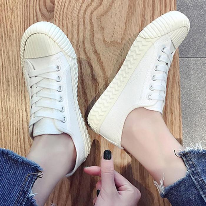 Canvas  Lace-up Flat Heel All Season Sneakers