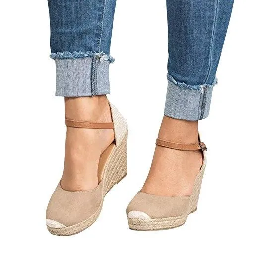 Women Ankle Strap Espadrilles Wedges closed toe sandals