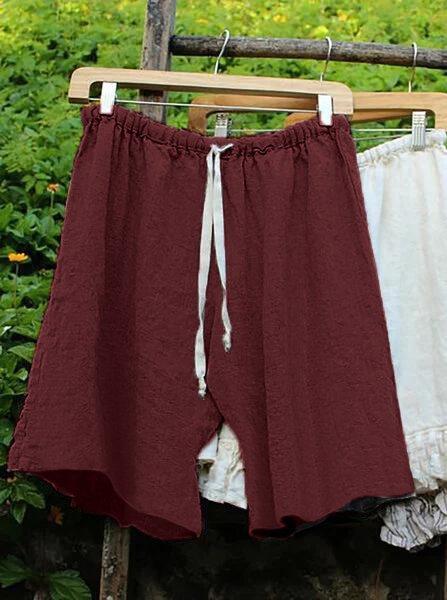 Women Lace Up Elastic Waistband Shorts Linen Bloomers