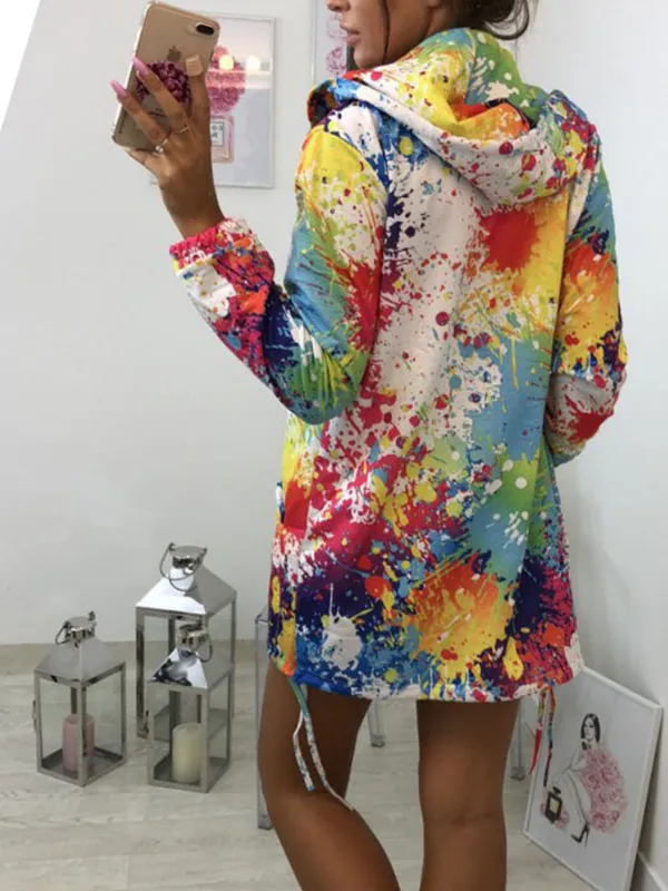 Hoodie Vintage Floral-Print Long Sleeve Coat