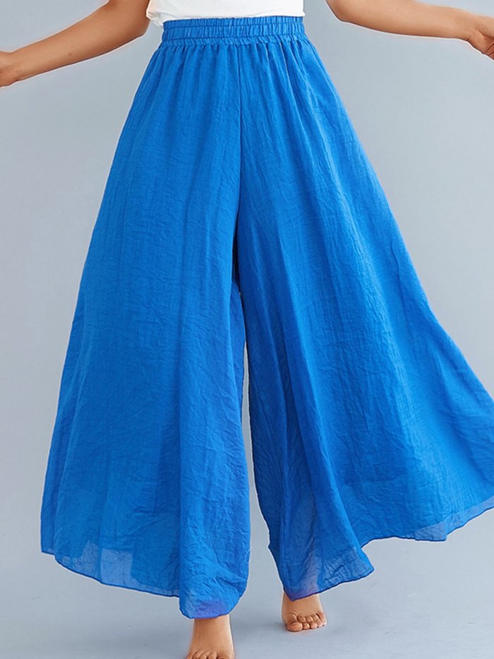 Plus Size Women Plain Casual Wide Leg Pants