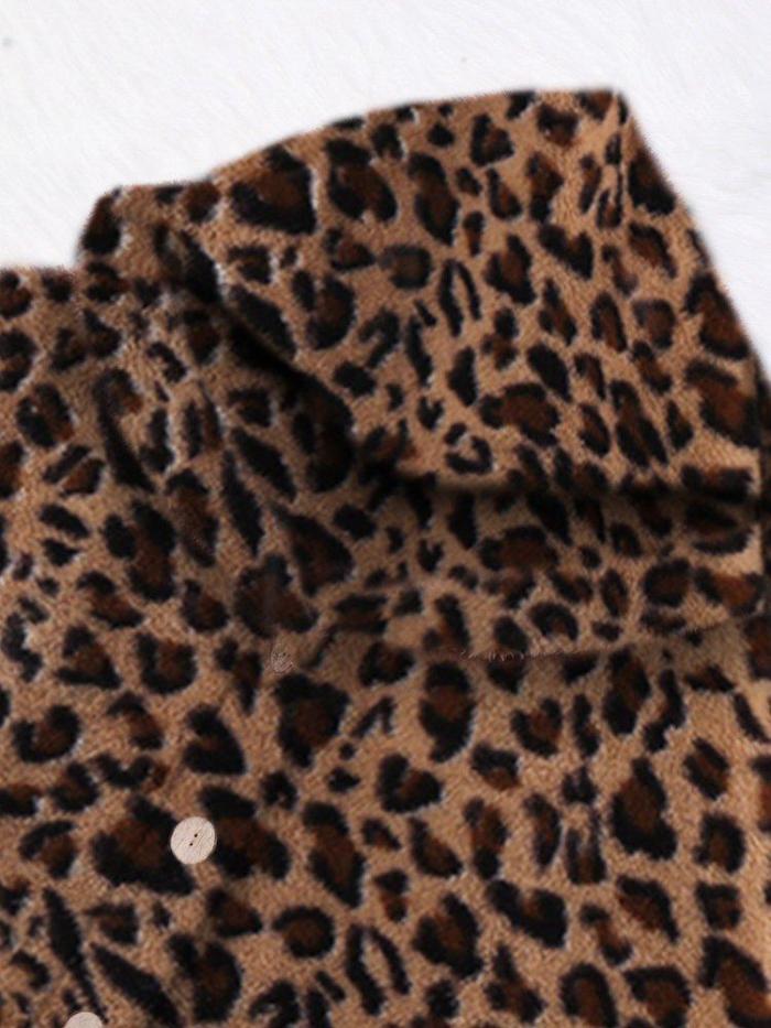 Warm Cozy Long Sleeve Vintage Leopard Print Teddy Bear Coats