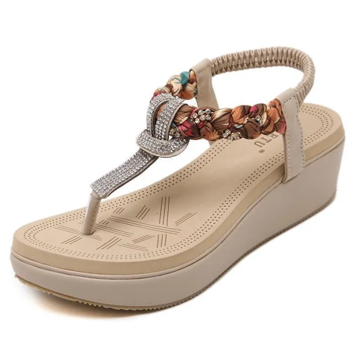 Casual Elastic Band Wedge Heel PU Sandals