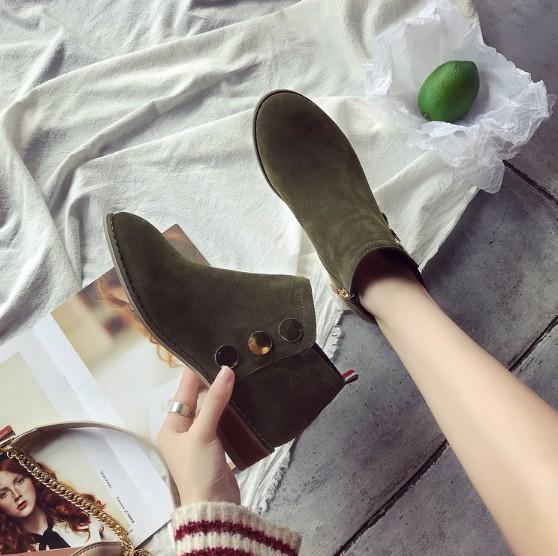 Khaki Suede Chunky Heel Spring/Fall Daily Zipper Boots
