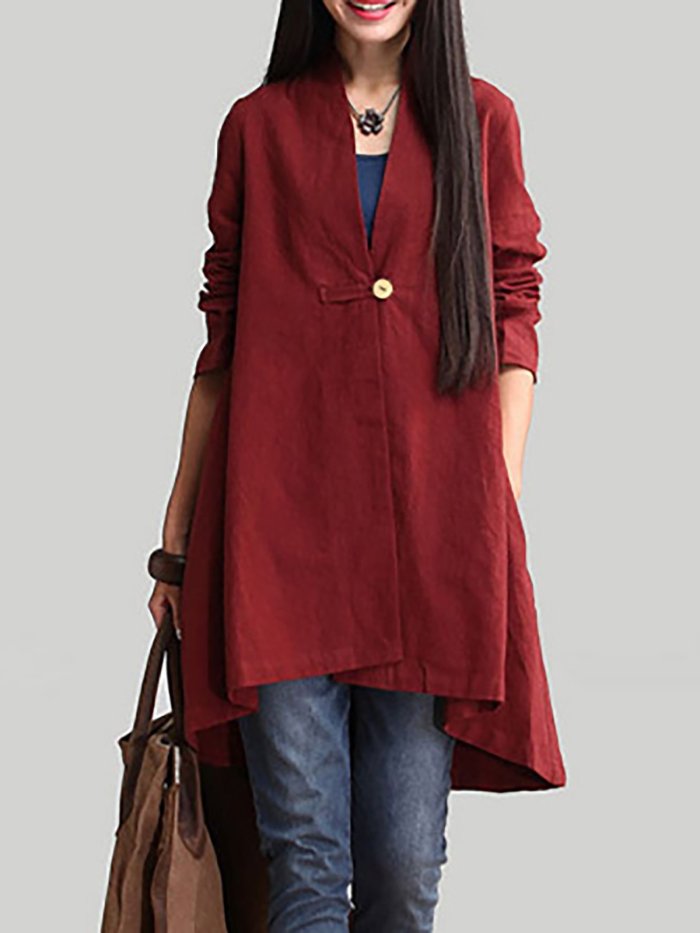 Buttoned Solid Cotton Ponchos & Cape
