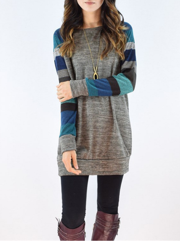 Round Neck Casual Striped Cotton Blouse & Shirts